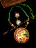Ganesha Kalamkari Handpainted Necklace Set, Terracotta Partywear Necklace 