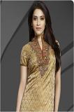 Gold & Orange Pure Silk Readymade Churidar Kameez