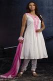 White & Pink Cotton Readymade Churidar Kameez Suit