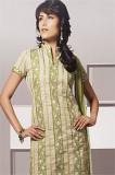 Green & Beige Cotton Readymade Salwar Kameez Suit