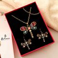 Dragonfly Design Long Chain Pendant Necklace With Matching Earrings Dragonfly Design Long Chain Pendant Necklace With Matching Earrings