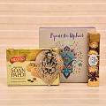 White Metallic Ganesha Wall Hanging w/ Soan Papdi & 4 pc Ferrero Rocher