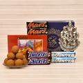 Lord Ganesha Wall Hanging w/ Besan Laddooo & Chocolate Bars Lord Ganesha Wall Hanging w/ Besan Laddooo & Chocolate Bars