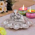 White Metal Ganesha Panch Aarti Diya White Metal Ganesha Panch Aarti Diya