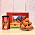 Two Beaded Rakhis w/ Besan Laddoo & Pack of Roasted Cashews Two Beaded Rakhis w/ Besan Laddoo & Pack of Roasted Cashews
