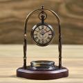 Antique Finish Brass Victoria London Desk Clock With Compass Antique Finish Brass Victoria London Desk Clock With Compass