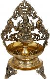 Goddess Lakshmi With Peacocks Large Brass Diya 13.2 Inches