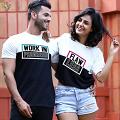 Work in Progress and Flaw Less Printed Couple's T-shirts - Set of 2