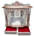 Puja Mandir - Wooden Oxidized Hindu Temple 25" Silver Mandir