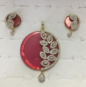 Beautiful Pendent Set Red Base with CZ Diamond work