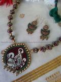 Kalamkari Swan Necklace Set Made from Terracotta Baked Clay