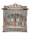 Oxidized Silver Copper Trim  25" Large Mandir w/ Doors