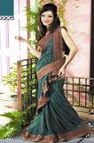 Dark Teal Green Designer Faux Crepe Saree w/ Blouse