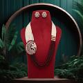Premium Maroon Color American Diamond Long Necklace Set - Ganeshji, Temple 