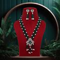 Green Color American Diamond Premium Long Necklace Set