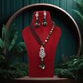 Maroon & Green Color American Diamond Premium Necklace Set