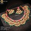 Lovely Chaandbali Gold FinishDesigner Necklace with Green Hanging Beads!!!!