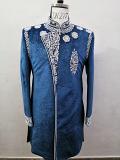 VELVET SILK HAND EMBROIDERED SHERWANI PEACOCK BLUE 40"