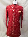 BROCADE RAW SILK RED INDO SHERWANI WITH PAJAMA PANTS