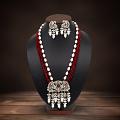 Maroon Color American Diamond Premium Polki Necklace Set 