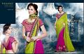 Parrot Green Saree w/ Pink Blouse Half & Half Saree Parrot Green Saree w/ Pink Blouse Half & Half Saree