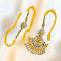 Fancy Yellow Lumba Rakhi With Kundan Work + Roli & Chaval Fancy Yellow Lumba Rakhi With Kundan Work + Roli & Chaval