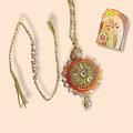Crystal Lumba Rakhi With Orange Resham Thread + Roli & Chaval