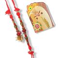 Red Crystal Lumba Rakhi With Antique Beads + Roli & Chaval