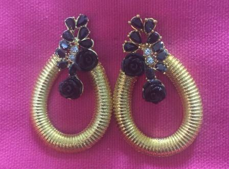 Stylish Golden Earring w/ Flower & Leaves Design & Stone Work # 2