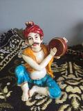 Banjaran Tribal Musician Statue Playing Dafli Showpiece 6"