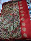 Red Kalamkari Applique Work w/ Aari Embroidery Silk Saree Red Kalamkari Applique Work w/ Aari Embroidery Silk Saree
