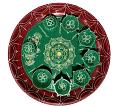 Green Traditional Puja Thali with Red Rim and Accessories - 10.5"