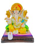 Beautiful n Colorful Fiber Medium Ganesh Statue - 7.25" # 56