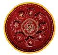 Red Aarti Thali with Gold Rim and Accessories - 10.5 Inches