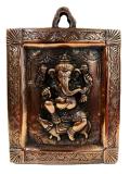 Black Metal Antique Wall Hanging Decor of Ganeshji in Frame - 7.25" # 1
