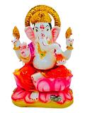 Beautiful n Colorful Fiber Medium Ganesh Statue - 8" # 62