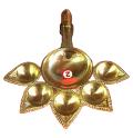 Brass Lamp w/ 5 Oil Wick (Panch Mukhi), Aarti Diya for Puja w/ Handle - 10"