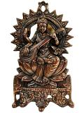 Black Metal Antique Wall Hanging Decor of Goddess Saraswati Mata - 17"