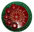 Red Aarti Thali With Green Rim and Accessories-10.5"