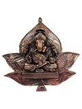 Black Metal Antique Wall Hanging Decor of Ganeshji On Leaf - 15.5"