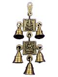 Brass Made Antique Wall Hanging Decor of Lakshmiji & Ganeshji w/ Bells 9" Brass Made Antique Wall Hanging Decor of Lakshmiji & Ganeshji w/ Bells 9"
