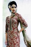 Brick Red & Green Polyster Printed Readymade salwar Kameez
