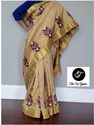 Handpainted Motifs Beige Gold Tussar Silk Saree 1 Handpainted Motifs Beige Gold Tussar Silk Saree 1