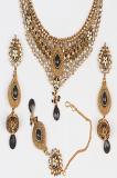 Black & Golden Color Stone Studded Necklace Set