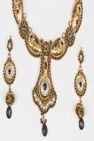 Black & Gold Color Stone Studded Necklace Set