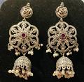 Oxidized German Silver Earrings with Jadu Kundan Jhumkas