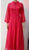 Red Self Design Pure Georgette Designer Dress (XL)