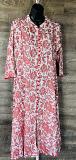 Floral Print Red White Pure Cotton Long Kurti Tunic (XL)