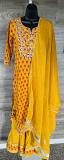 Yellow Pure Cotton Embroidery Work Kurti w/ Sharara Pant & Dupatta M-2XL