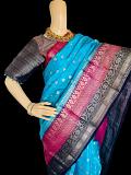 Pure Soft Semi Banarasi Blue Saree w/ Bandhani Print Blouse 38"